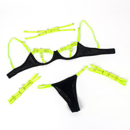 SUBBLIME - 955281 ENSEMBLE SOUTIEN-GORGE AVEC COLLIER ET DÉTAILS DE JAMBES VERT FLUORESCENT L/XL