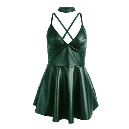 SUBBLIME - 955434 ROBE À BRETELLES EN CUIR VERT S/M