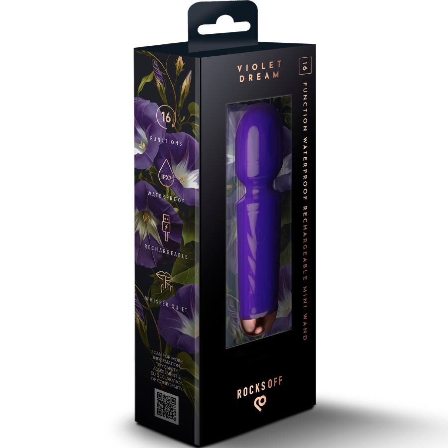 ROCKS-OFF - MINI BAGUETTE RECHARGEABLE 16 FONCTIONS VIOLET DREAM