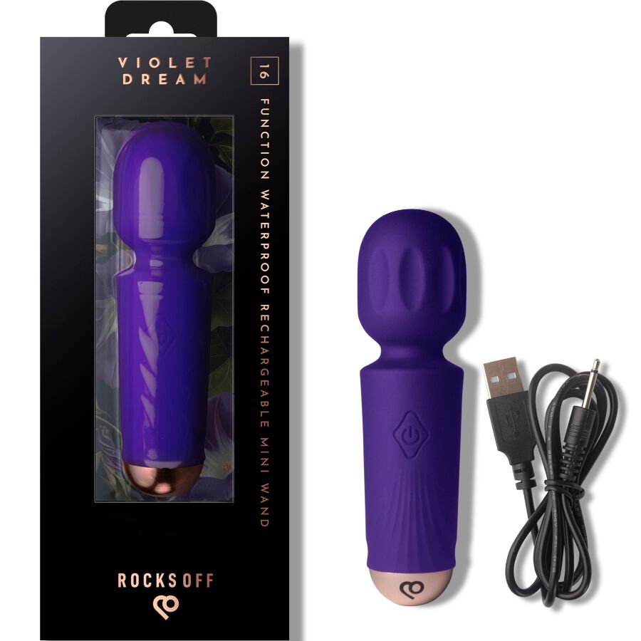 ROCKS-OFF - MINI BAGUETTE RECHARGEABLE 16 FONCTIONS VIOLET DREAM