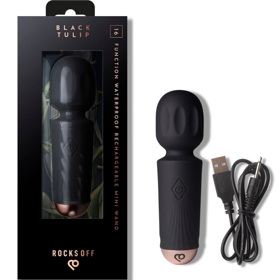 ROCKS - OFF - MINI BAGUETTE RECHARGEABLE 16 FONCTIONS TULIPE NOIRE - Élégance ✨