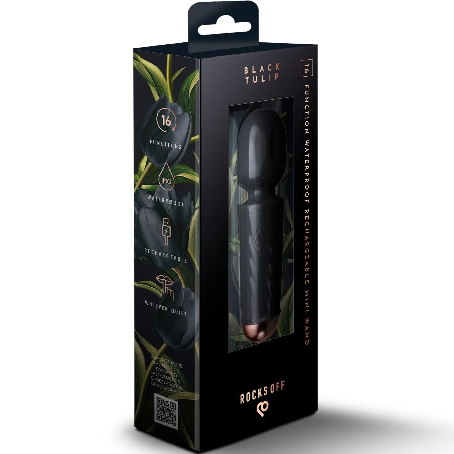 ROCKS - OFF - MINI BAGUETTE RECHARGEABLE 16 FONCTIONS TULIPE NOIRE - Élégance ✨